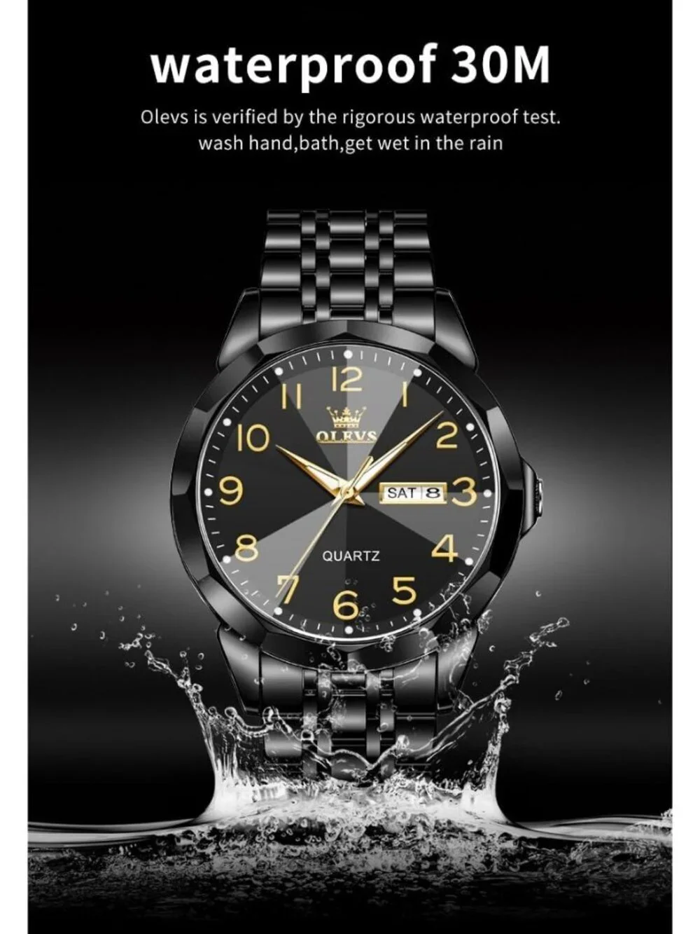 Men's Black Analog Simple Business Stainless Steel Waterproof Luminous Watch
